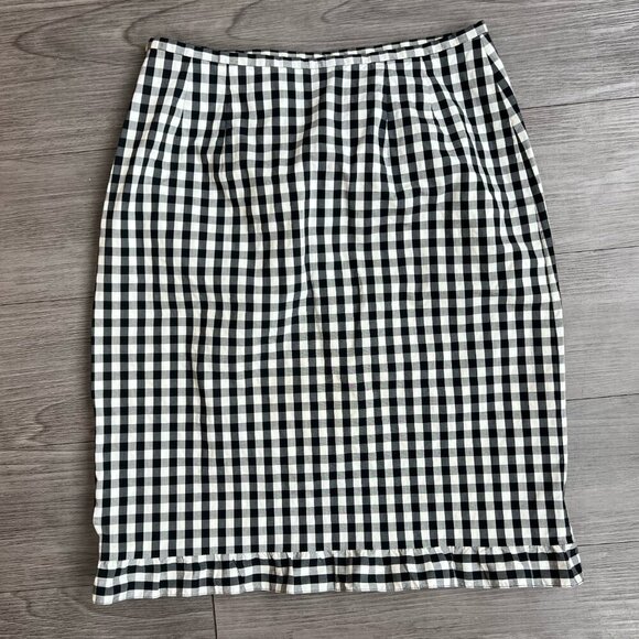 Y2K Etcetera Black & White Check Gingham Knee Length Skirt Ruffle Hem Size 6 - Picture 4 of 5